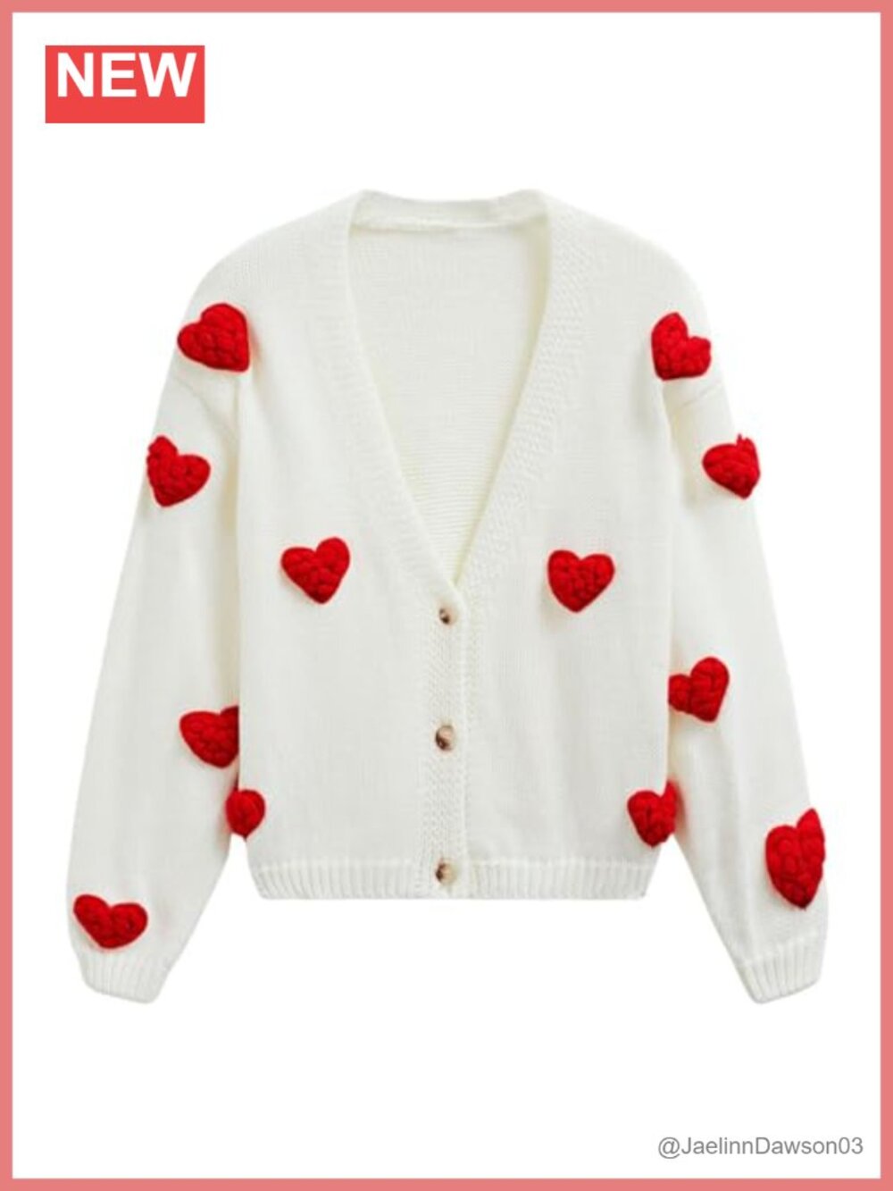 CHICWISH 3D Heart Open Front Cardigan V-Neck Button-Up Cropped Knit